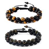 Brățară cu mărgele din piatră naturală vindecătoare cu ochi de tigru, frânghie împletită reglabilă, cu două rânduri, yoga, la modă nouă, brățară din piatră pentru bărbați