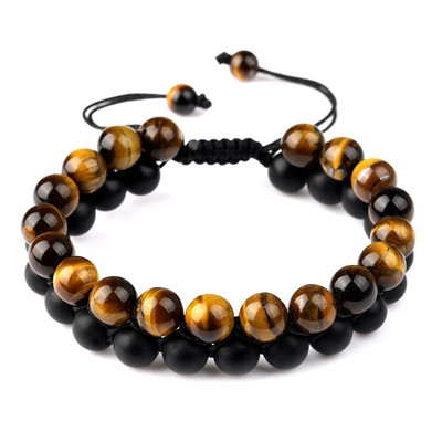 Brățară cu mărgele din piatră naturală vindecătoare cu ochi de tigru, frânghie împletită reglabilă, cu două rânduri, yoga, la modă nouă, brățară din piatră pentru bărbați