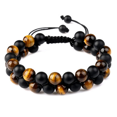 Brățară cu mărgele din piatră naturală vindecătoare cu ochi de tigru, frânghie împletită reglabilă, cu două rânduri, yoga, la modă nouă, brățară din piatră pentru bărbați