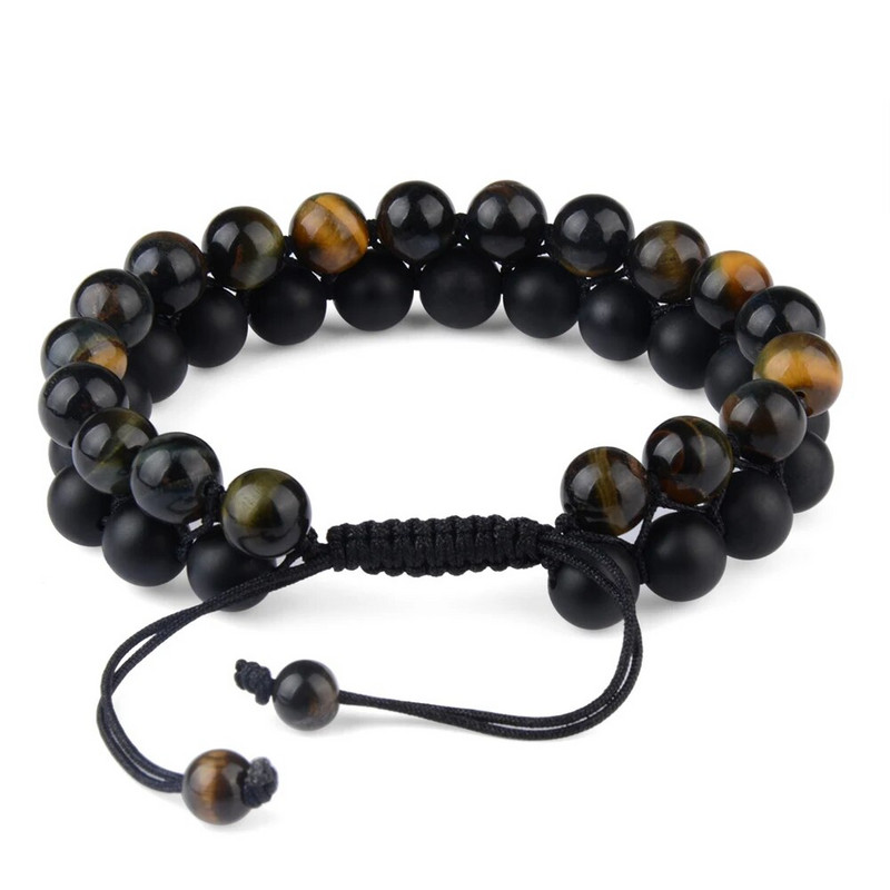 Brățară cu mărgele din piatră naturală vindecătoare cu ochi de tigru, frânghie împletită reglabilă, cu două rânduri, yoga, la modă nouă, brățară din piatră pentru bărbați
