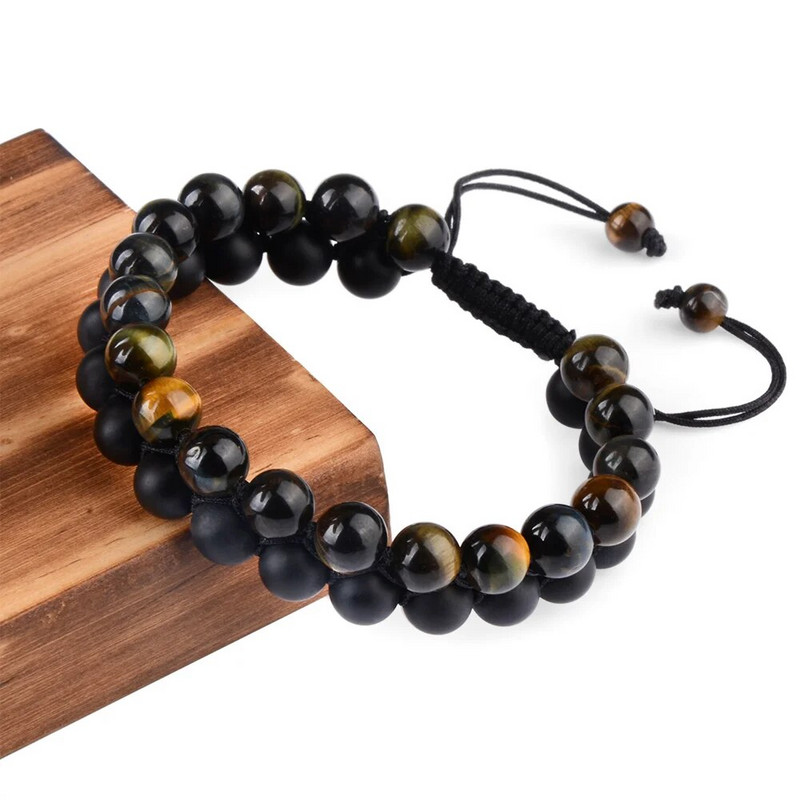 Brățară cu mărgele din piatră naturală vindecătoare cu ochi de tigru, frânghie împletită reglabilă, cu două rânduri, yoga, la modă nouă, brățară din piatră pentru bărbați