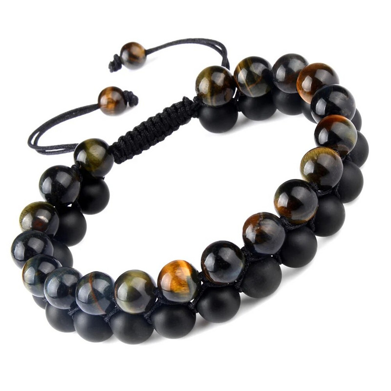 Brățară cu mărgele din piatră naturală vindecătoare cu ochi de tigru, frânghie împletită reglabilă, cu două rânduri, yoga, la modă nouă, brățară din piatră pentru bărbați