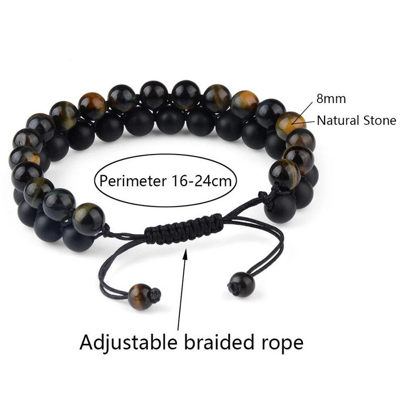 Brățară cu mărgele din piatră naturală vindecătoare cu ochi de tigru, frânghie împletită reglabilă, cu două rânduri, yoga, la modă nouă, brățară din piatră pentru bărbați