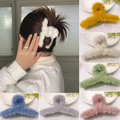 Gheare de păr din acril elegant Crab Femei Fete Moda iarnă Agrafe de păr de pluș Agrafă de păr din blană artificială Barrette Accesorii pentru păr