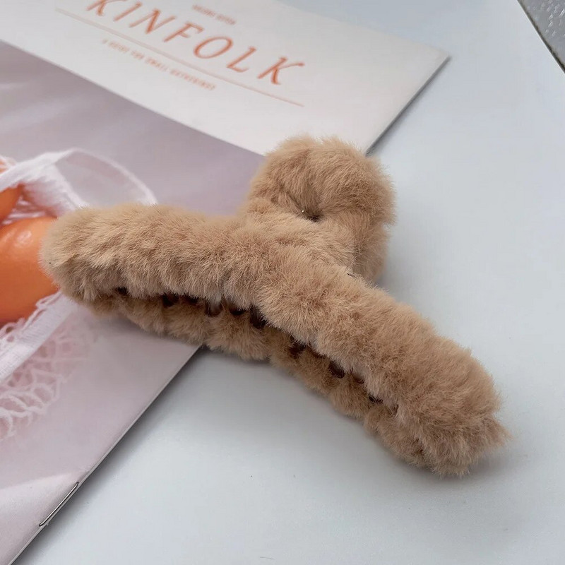 Gheare de păr din acril elegant Crab Femei Fete Moda iarnă Agrafe de păr de pluș Agrafă de păr din blană artificială Barrette Accesorii pentru păr