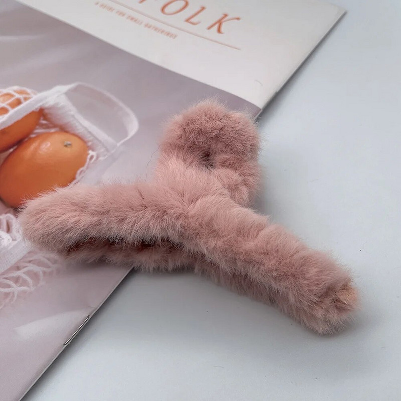 Gheare de păr din acril elegant Crab Femei Fete Moda iarnă Agrafe de păr de pluș Agrafă de păr din blană artificială Barrette Accesorii pentru păr