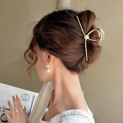 Nou Punk Geometric Metal Auriu Argintiu Gheară simplă pentru clema de păr pentru femei La modă, clemă de captură mare de crab, Coreea Accesorii pentru acoperirea capului