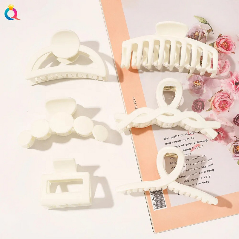 Agrafă de păr în stil cremă, alb, bej, gheare de par de crab Agrafe de baie pentru femei, fete, coadă de cal, instrument de styling, accesorii pentru păr