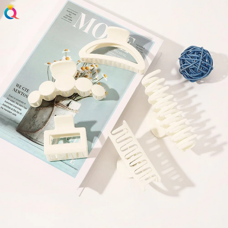 Agrafă de păr în stil cremă, alb, bej, gheare de par de crab Agrafe de baie pentru femei, fete, coadă de cal, instrument de styling, accesorii pentru păr