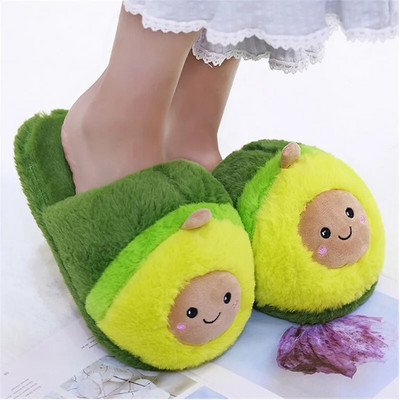 Cute avocado cotton slippers plush toy student dormitory indoor thickening warm plush home winter shoes