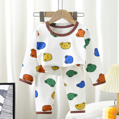 Noi copii, băieți, fete, pijamale din bumbac, drăguț, desene animate, tricou cu mânecă lungă, cu gâtul O, Topuri cu pantaloni, seturi de îmbrăcăminte pentru dormit de toamnă pentru bebeluși