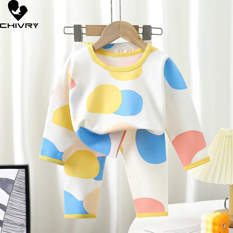 Nove pamučne pidžame za djecu, dječake, djevojčice, slatke majice s dugim rukavima i hlačama s dugim rukavima i hlačama iz crtanih filmova, jesenski kompleti odjeće za spavanje za bebe