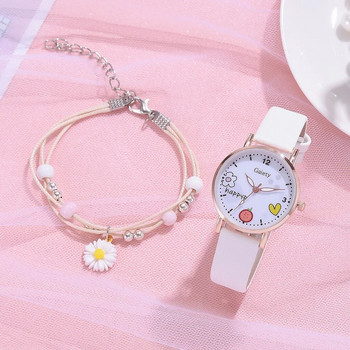 Детски часовници Розов сладък детски ръчен часовник с анимационен модел Кварцов комплект часовници за момичета Моден студентски часовник relogio infantil