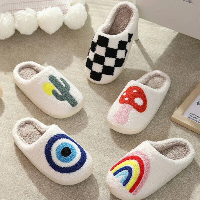 Χειμωνιάτικες ζεστές αφράτες παντόφλες με μανιτάρια χαριτωμένα βαμβακερά παπούτσια για το σπίτι Αστεία παχύρρευστη αντιολισθητική πλατφόρμα Άνετα για το σπίτι άνετα παπούτσια για ζευγάρι