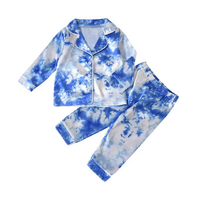 Pijamale pentru copii din satin de mătase Tie Dye Imprimat cu nasturi Topuri Pantaloni Toamnă cu mânecă lungă Lenjerie de noapte Lenjerie de noapte Fete Băieți Seturi de pijamale