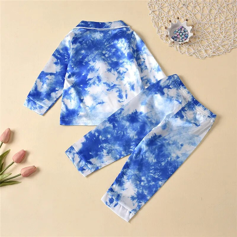 Παιδικές Παιδικές Πυτζάμες Μεταξωτές Σατέν Γραβάτες Βαφή με κουμπιά Μπλούζες Παντελόνια Φθινοπωρινά μακρυμάνικα Πυτζάμες Νυχτερινά Σετ Πυτζάμες για αγόρια