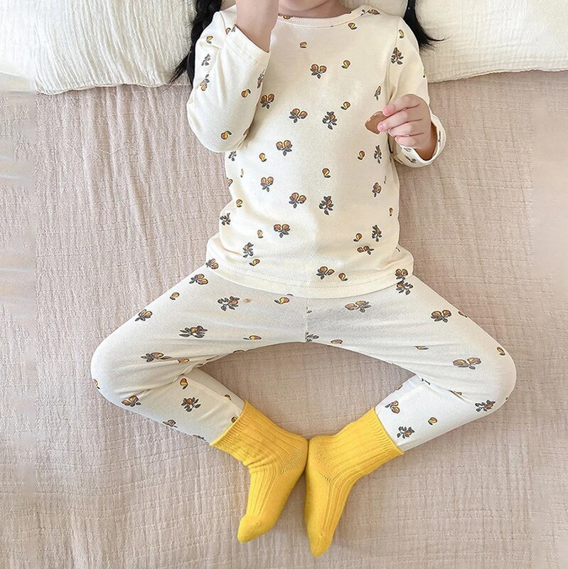 Rudens miegui skirtų pižamų rinkinys vaikams kūdikiams berniukams mergaičių medvilniniai ilgi viršutiniai ir apatiniai drabužiai korėjietiški vaikų namų drabužiai Pijama Infantil