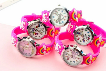 Деца Деца Момичета Момчета Студенти Rainbow Unicorn Dinosaur Цветни силиконови часовници Прекрасни звезди Парти подарък Кварцов ръчен часовник