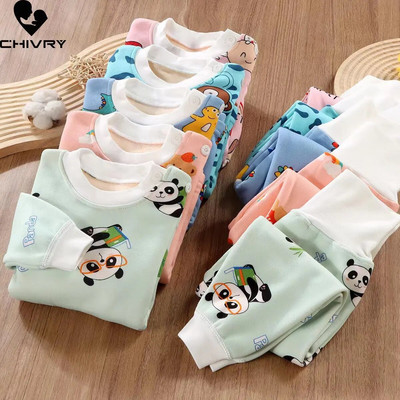 New 2023 Autumn Winter Kids Pajamas Baby Boys Girls Cartoon Thicken Warm High Waist Clothing Sets Newborn Pyjamas Sleepwear