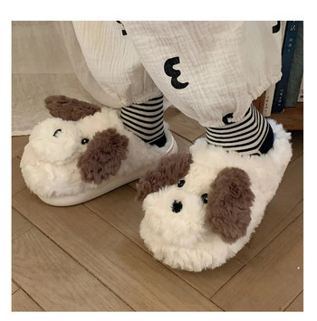 Нови зимни домашни топли дамски домашни чехли за момичета през 2022 г. Карикатура Сладко куче Мека подметка Плюшени вътрешни домашни чехли за двойка