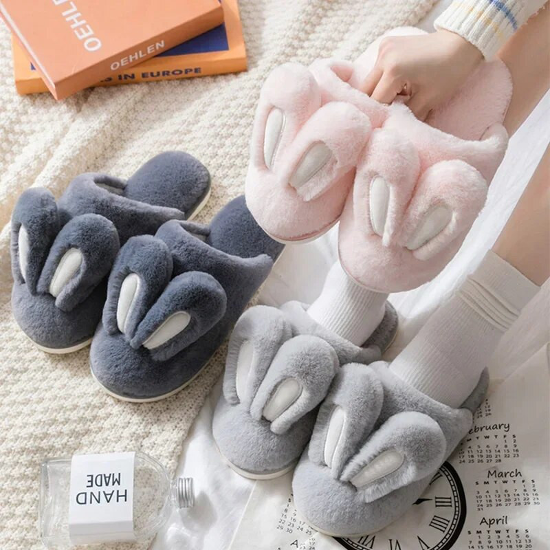 Új divat őszi női pamut papucsok nyúlfül otthon beltéri papucsok téli meleg plüss cipők
