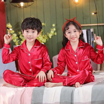 Σετ σαμπάνιας χρυσό σατέν μεταξωτές πιτζάμες για παιδικές κοριτσίστικες πιτζάμες με μακρυμάνικο μικρό παιδί αγόρι πιτζάμα εφηβική νυχτερινή βρεφική στολή