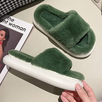 2022 Зимни дамски чехли с дебело дъно и пухкави пързалки за дома Мека платформа Вътрешна къща Топли дамски памучни обувки