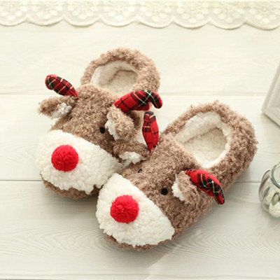 Women`s Christmas Elk Slippers New Winter Fashion Christmas Plush Household Cotton Shoes Indoor Comfort Anti Slip Casual Shoes