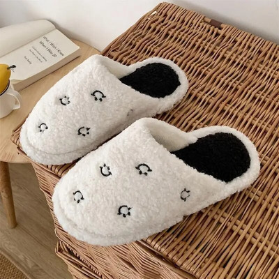 Μόδα βαμβακερές παντόφλες Lady One Word Παντόφλες Open Toe Winter Home Αντιολισθητικές Ζεστές Cute One Word γούνινες παντόφλες εσωτερικού πατώματος σπιτιού