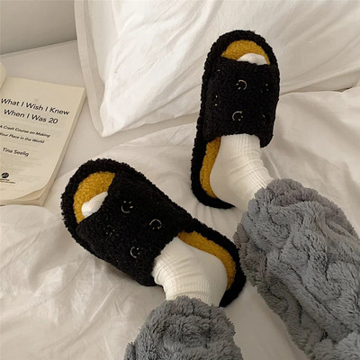 Μόδα βαμβακερές παντόφλες Lady One Word Παντόφλες Open Toe Winter Home Αντιολισθητικές Ζεστές Cute One Word γούνινες παντόφλες εσωτερικού πατώματος σπιτιού