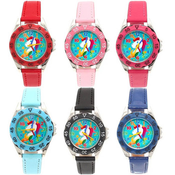 Χαριτωμένο μονόκερος ρολόι για κορίτσια για παιδιά, κορίτσια, αγόρι, δερμάτινο ρολόι χειρός Casual ρολόγια μόδας για παιδιά Learn time Watch Παιδικό ρολόι