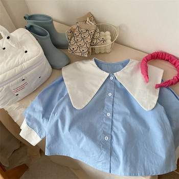 Μπλουζάκι Άνοιξη 2023 Νέο κορεάτικο μπλουζάκι πόλο με αντίθεση για κορίτσια Παιδικά ρούχα για παιδιά Παιδική ακαδημία Κορεάτικο μακρυμάνικο μπλουζάκι