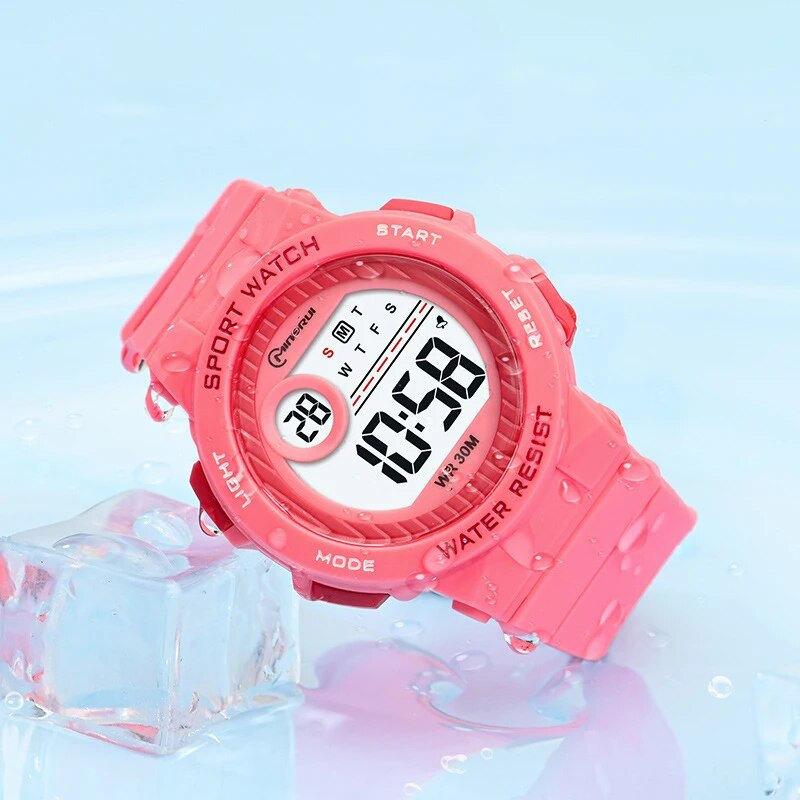 Meiteņu sporta pulksteņi bērnu rokas pulksteņi 3 bāru ūdensnecaurlaidīgi studentiem digitālā stunda pusaudžiem elektroniskais rokas pulkstenis gaismas laiks bērniem dāvana