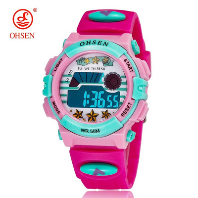 OHSEN Детски спортни часовници 50M Водоустойчив червен анимационен цифров ръчен часовник Хронометър Електронен LED детски часовник за момчета и момичета