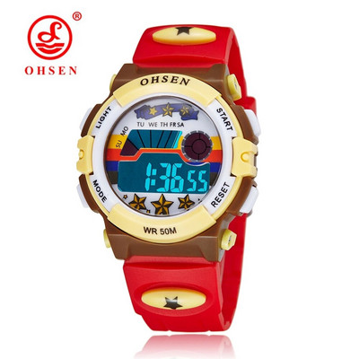 OHSEN Детски спортни часовници 50M Водоустойчив червен анимационен цифров ръчен часовник Хронометър Електронен LED детски часовник за момчета и момичета