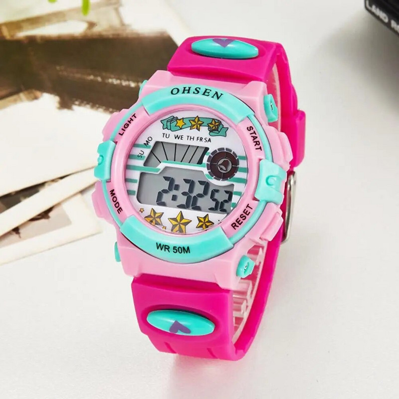 OHSEN Детски спортни часовници 50M Водоустойчив червен анимационен цифров ръчен часовник Хронометър Електронен LED детски часовник за момчета и момичета