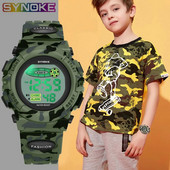 SYNOKE Sport Militar Ceasuri Digitale Copii Ceas Student Copii Moda Luminos Led Alarma Camuflaj Ceas Verde Baiat