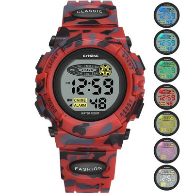 SYNOKE Sport Militar Ceasuri Digitale Copii Ceas Student Copii Moda Luminos Led Alarma Camuflaj Ceas Verde Baiat