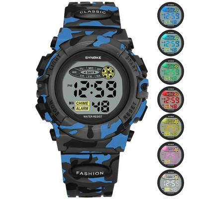 SYNOKE Sport Militar Ceasuri Digitale Copii Ceas Student Copii Moda Luminos Led Alarma Camuflaj Ceas Verde Baiat