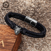 Meeste viikingite hundi mitmekihiline nahast käevõru Norra roostevabast terasest magnetiline randmepael Käsitsi valmistatud skandinaavia ehted meestele kingitused