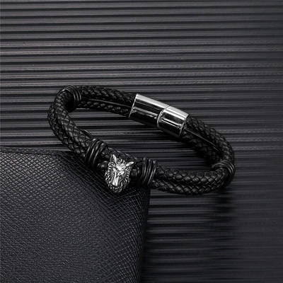 Meeste viikingite hundi mitmekihiline nahast käevõru Norra roostevabast terasest magnetiline randmepael Käsitsi valmistatud skandinaavia ehted meestele kingitused