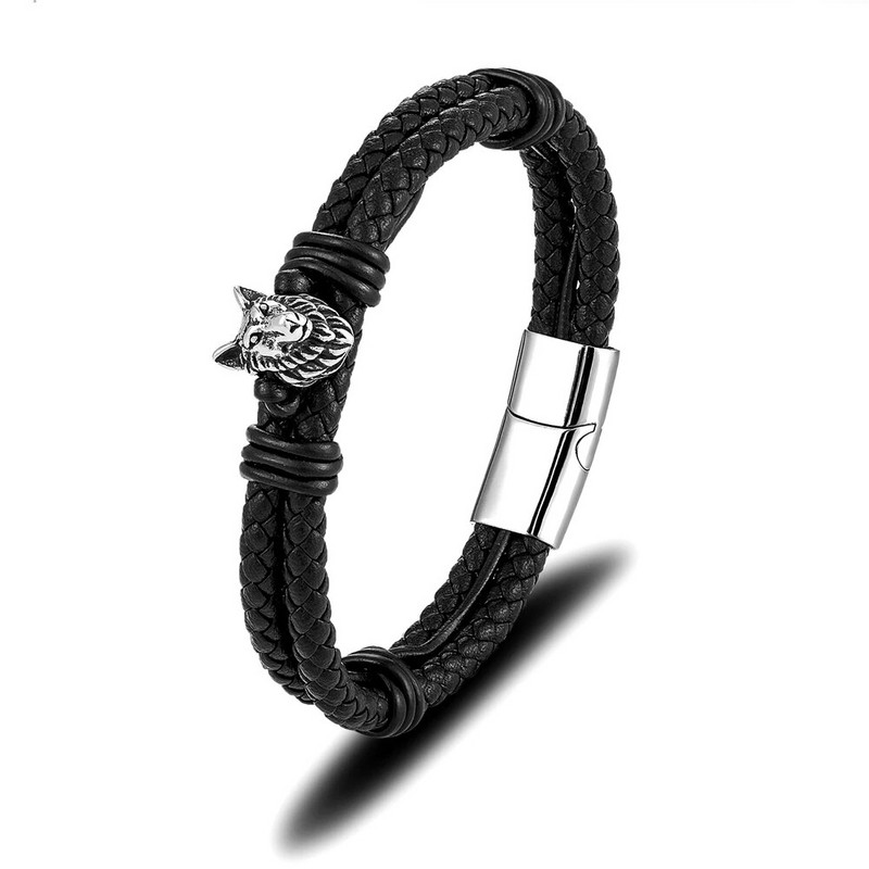 Meeste viikingite hundi mitmekihiline nahast käevõru Norra roostevabast terasest magnetiline randmepael Käsitsi valmistatud skandinaavia ehted meestele kingitused