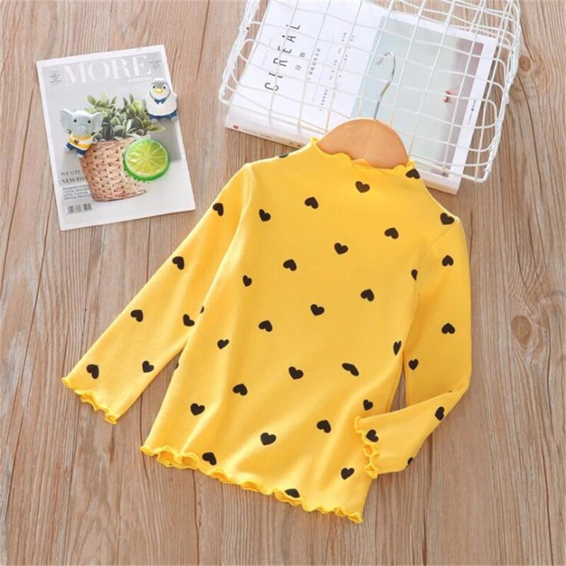 Tricou pentru fete din bumbac, cu mânecă lungă pentru bebeluși, copii, cu gât țesut, cămașă pentru copii, haine pentru copii, topuri pentru fete de primăvară, KF060