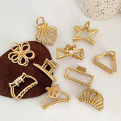 Mini cleme de păr din metal pentru femei Agrafe de păr din aliaj geometrice pentru fete Agrafe mici de rechin Accesorii pentru păr de crab de culoare aurie