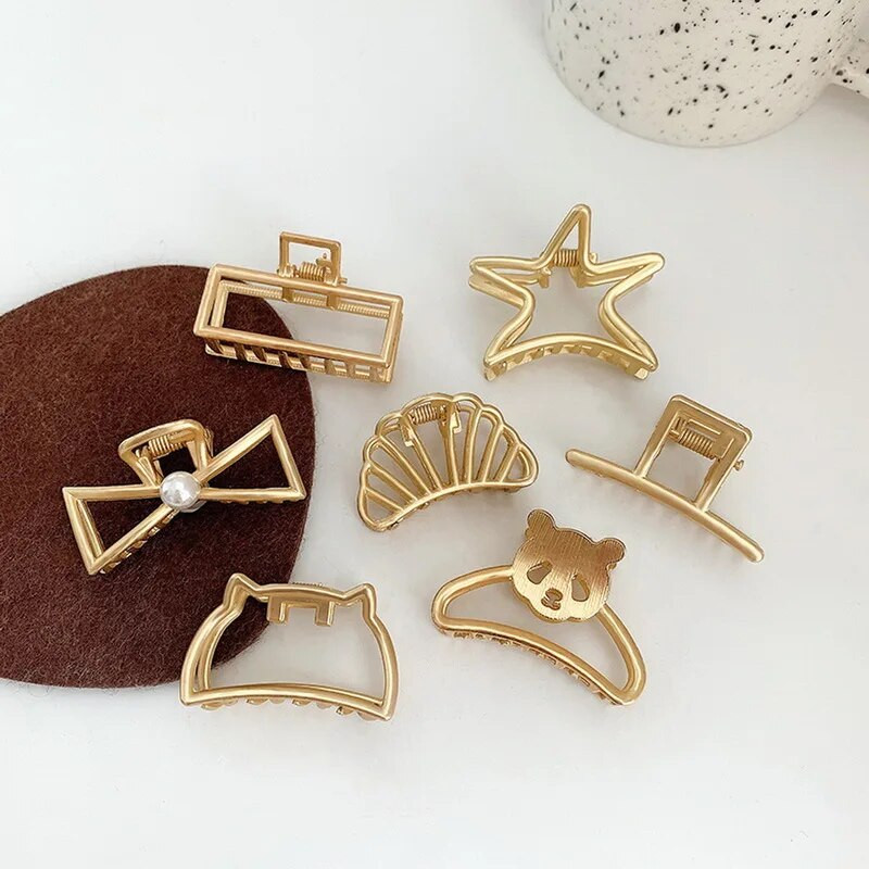 Μόδα Μίνι μεταλλικά κλιπ με νύχια μαλλιών Γυναικείες φουρκέτες από γεωμετρικό κράμα για κορίτσια Μικρά κλιπ καρχαρίας Χρυσό χρώμα Αξεσουάρ για μαλλιά καβούρι για μαλλιά