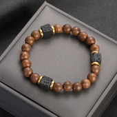 Nauja etninė medžio karoliukų apyrankė vyrų papuošalai rankų darbo žavinga apyrankė kvadratinė vulkaninio akmens Tibeto Budos meditacija