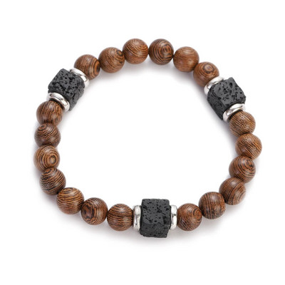 Nauja etninė medžio karoliukų apyrankė vyrų papuošalai rankų darbo žavinga apyrankė kvadratinė vulkaninio akmens Tibeto Budos meditacija