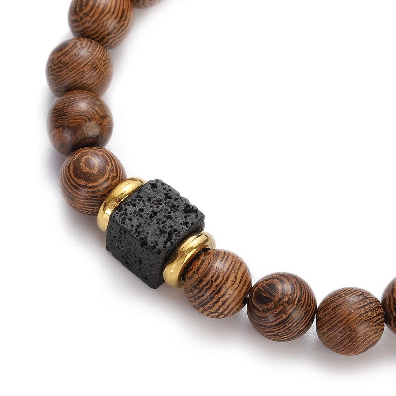 Nauja etninė medžio karoliukų apyrankė vyrų papuošalai rankų darbo žavinga apyrankė kvadratinė vulkaninio akmens Tibeto Budos meditacija