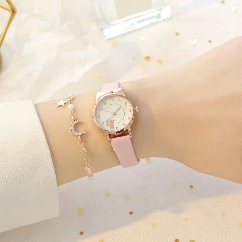 Copii Ceas Copii Cat Ceasuri cu cuarț multicolore Ceasuri pentru fete Ceas cu rozetă din desene animate Ceas de mână Ceasuri colorate pentru femei