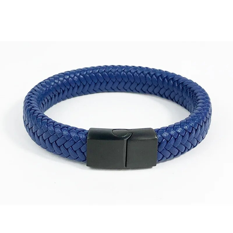 Klasszikus, kézzel fonott, egyrétegű bőr karkötő fém mágneses csattal férfiaknak Personality Charm Party Ékszer Ajándékok